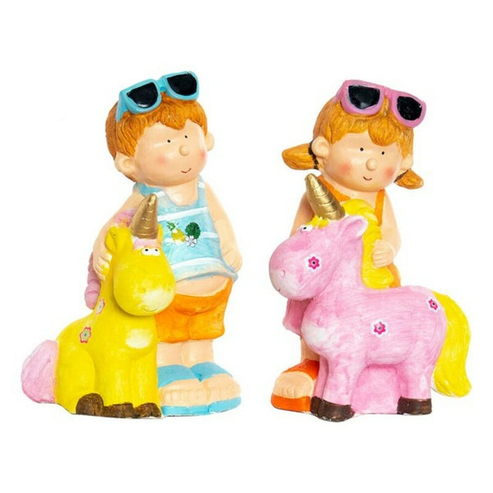 Figură Decorativă DKD Home Decor Fibră de Sticlă Albastru Roz Unicorn Băieți 23 x 19 x 40 cm Mediterană