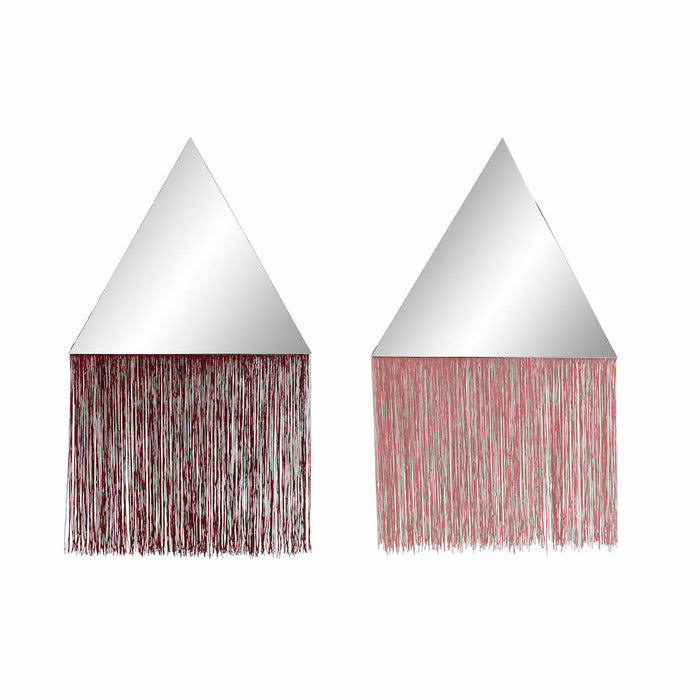 Závěsné zrcátko DKD Home Decor Bordo Roz deschis Lemn Metal Franjuri 33,5 x 1 x 54 cm (2 Unități)