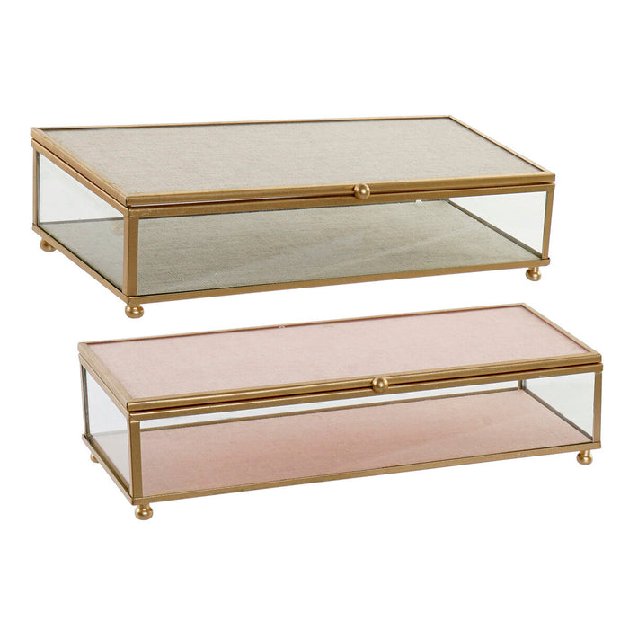 Casetă de Bijuterii DKD Home Decor New Hygge Geam Bej Roz Metal 25 x 10 x 5 cm (2 Unități)