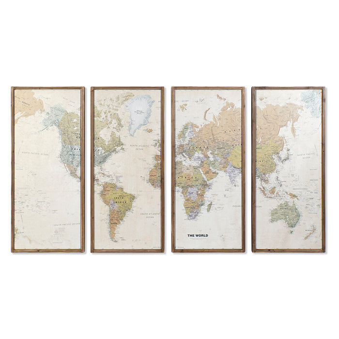 Set de 4 tablouri DKD Home Decor Harta Lumii Vintage Loft 200 x 3,5 x 120 cm