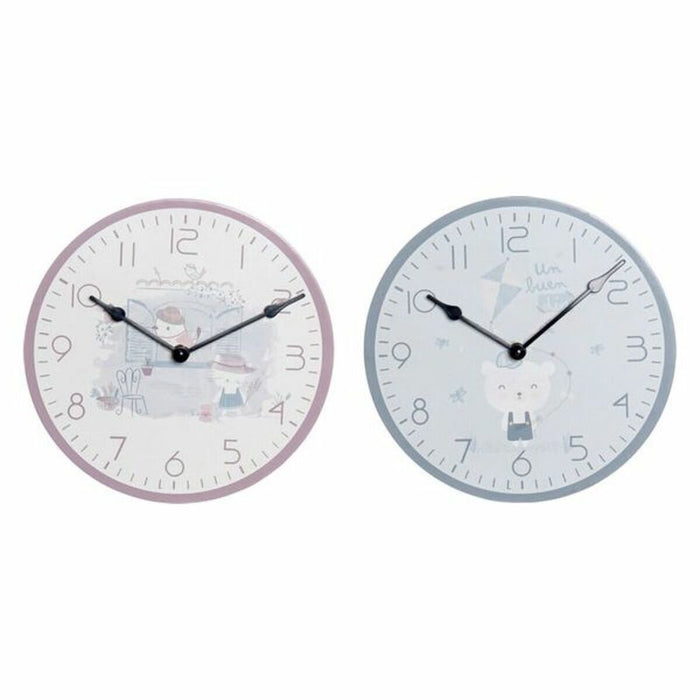 Ceas de Perete DKD Home Decor Albastru Multicolor Roz Lemn Metal Plastic Lemn MDF Infantil Pasăre 24 x 3 x 24 cm (2 Unități)