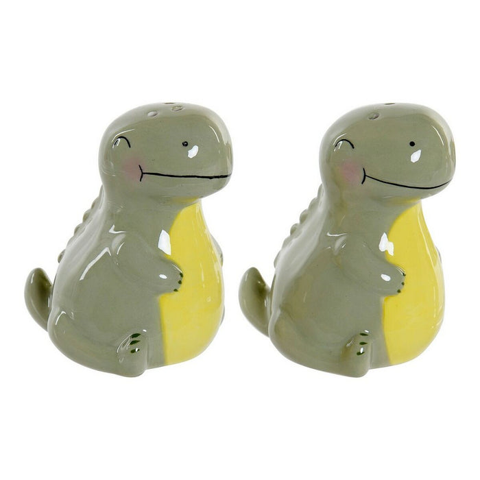 Solniță cu capac DKD Home Decor LC-173478 Dinozaur Alb Verde Dolomite 6,6 x 7 x 7,7 cm (2 pcs)