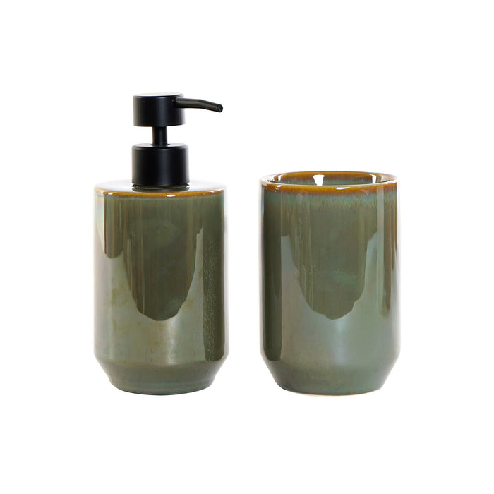 Set de Baie DKD Home Decor Vintage Verde PVC Gresie 8 x 8 x 17,5 cm (2 Unități)