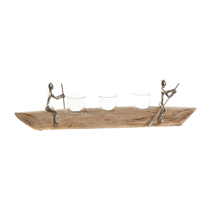 Suport de Lumânări DKD Home Decor 56,5 x 14 x 15 cm Geam Natural Aluminiu Colonial Lemn de mango