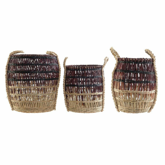 Set de Coșuri DKD Home Decor Natural Liliachiu Iarbă de mare Tropical 39 x 39 x 41 cm 3 Piese