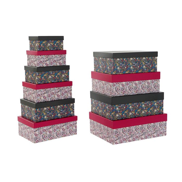 Set de cutii de depozitare, cu posibilitate de stivuire DKD Home Decor Pătrat Květiny Carton