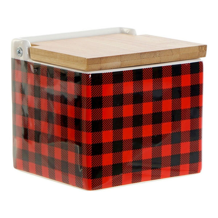 Solniță cu capac DKD Home Decor 8424001758265 Negru Roșu Bambus Dolomite 11,5 x 11,5 x 11 cm