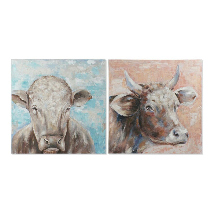 Tablou DKD Home Decor Caw 100 x 3,5 x 100 cm Vacă Cottage (2 Unități)