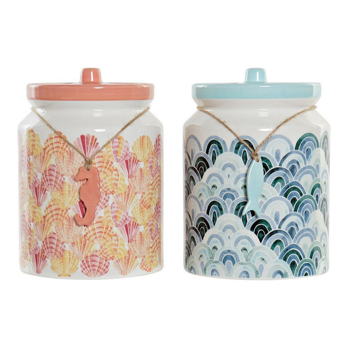 Staniu DKD Home Decor Dolomite Albastru celest Coral Mediterană 15 x 15 x 22 cm (2 Unități)