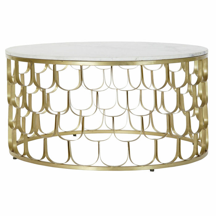 Masa laterală DKD Home Decor 81 x 81 x 42 cm Auriu* Alb Plastic Marmură Fier