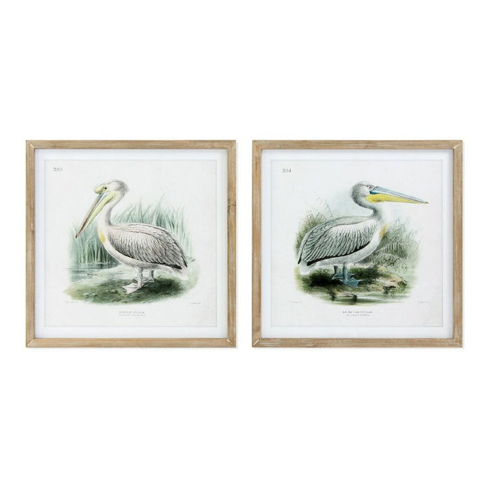Tablou DKD Home Decor Pelican Pasăre 60 x 2 x 60 cm (2 Unități)
