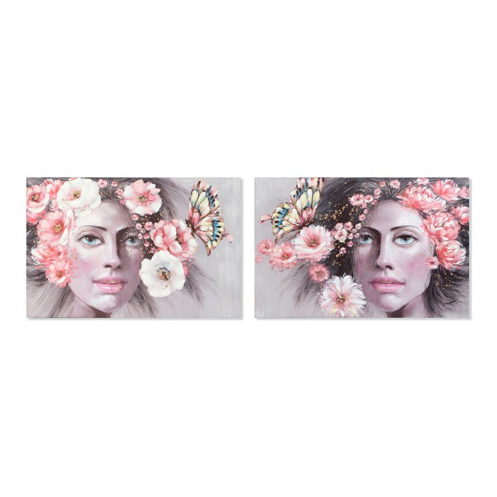 Tablou DKD Home Decor Girl Květiny 120 x 3 x 80 cm Modern (2 Unități)