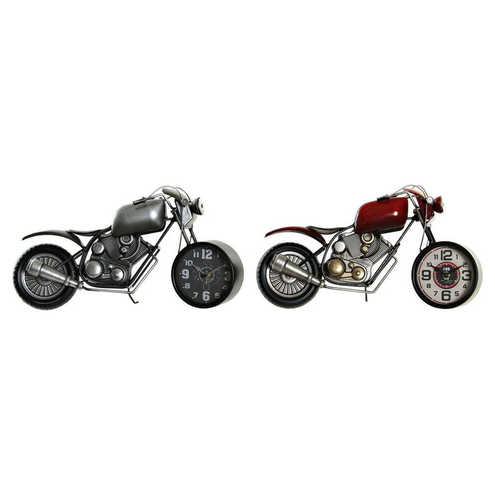 Stolní hodiny DKD Home Decor Motocicletă 44 x 13,5 x 23 cm Roșu Gri Fier Vintage (2 Unități)