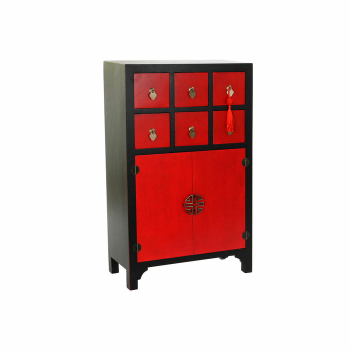 Dulap cu Sertare DKD Home Decor Negru Roșu Brad Lemn MDF Oriental 63 x 27 x 101 cm