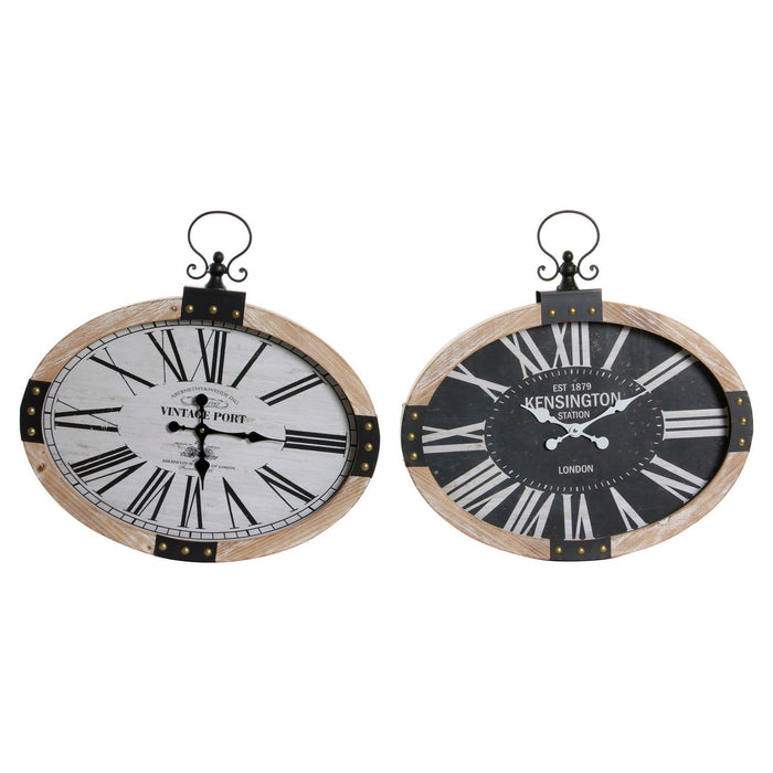 Ceas de Perete DKD Home Decor RE-180395 Oval 58 x 6,5 x 58 cm Negru Bej Fier Lemn MDF (2 Unități)