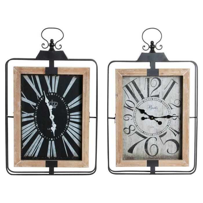 Ceas de Perete DKD Home Decor RE-180398 46 x 6 x 75 cm Negru Bej Fier Lemn MDF (2 Unități)