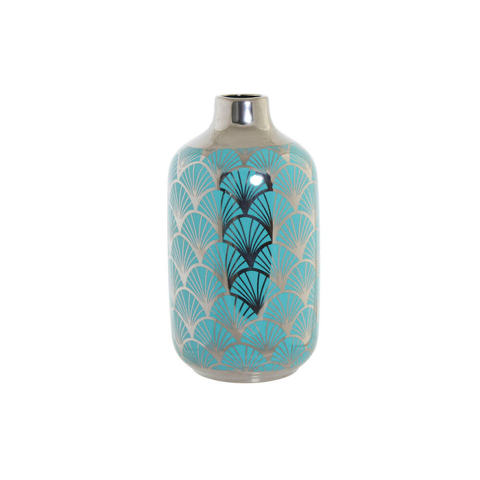 Vază DKD Home Decor 13 x 13 x 26 cm Porțelan Turquoise Oriental Cromat