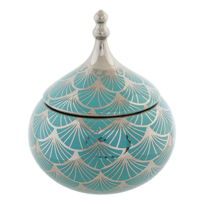 Casetă de Bijuterii DKD Home Decor Porțelan Turquoise 14 x 14 x 17 cm