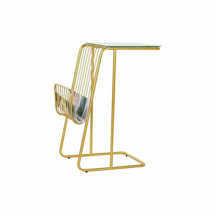 Măsuță cu Suport de Reviste DKD Home Decor 46,5 x 30 x 61 cm Geam Auriu* Metal