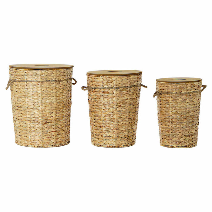 Set de Coșuri DKD Home Decor Maro Deschis 44 x 44 x 54 cm Lemn Metal 3 Piese