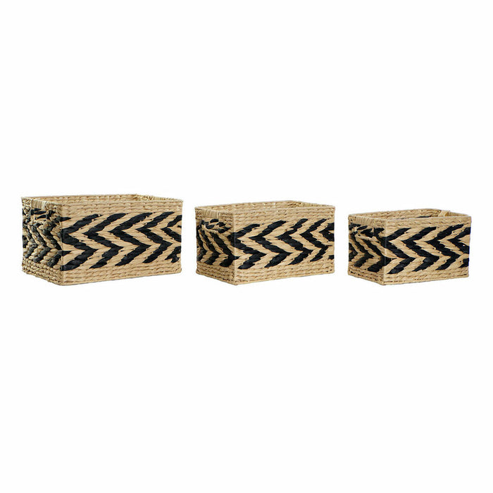 Set de Coșuri DKD Home Decor Negru Maro Deschis Fibră naturală Boho 41 x 30 x 23 cm 3 Piese