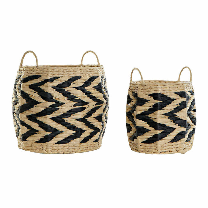 Set de Coșuri DKD Home Decor Negru Maro Deschis Fibră naturală Boho 30 x 30 x 30 cm 2 Piese (2 Unități)