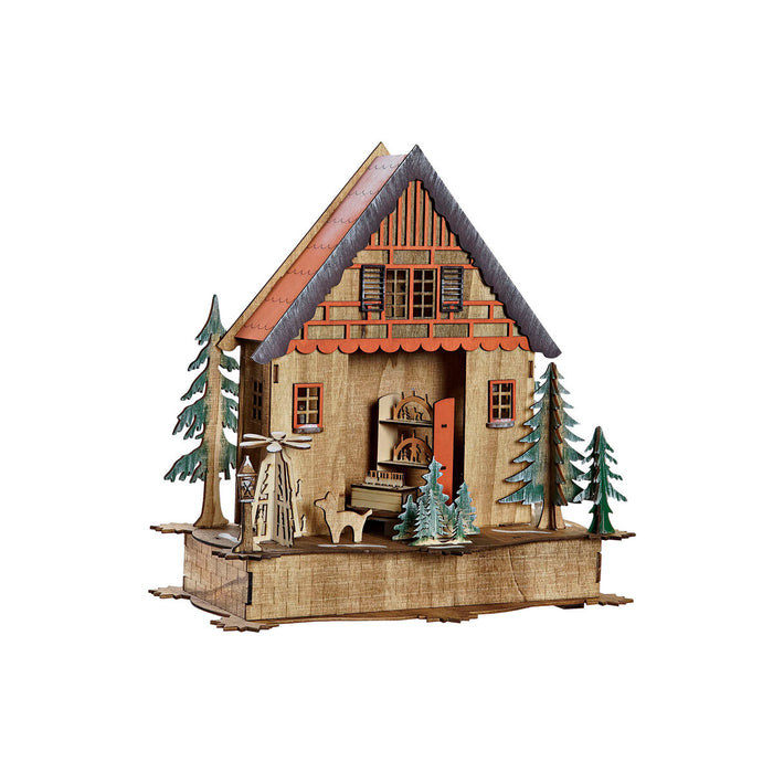 Ornament de Crăciun DKD Home Decor Casă Verde Portocaliu Natural Lemn 27 x 13,5 x 28 cm (3 Unități)