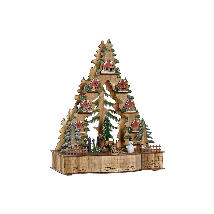 Ornament de Crăciun DKD Home Decor Verde Natural Lemn Copac Case 30 x 15 x 37 cm (3 Unități)