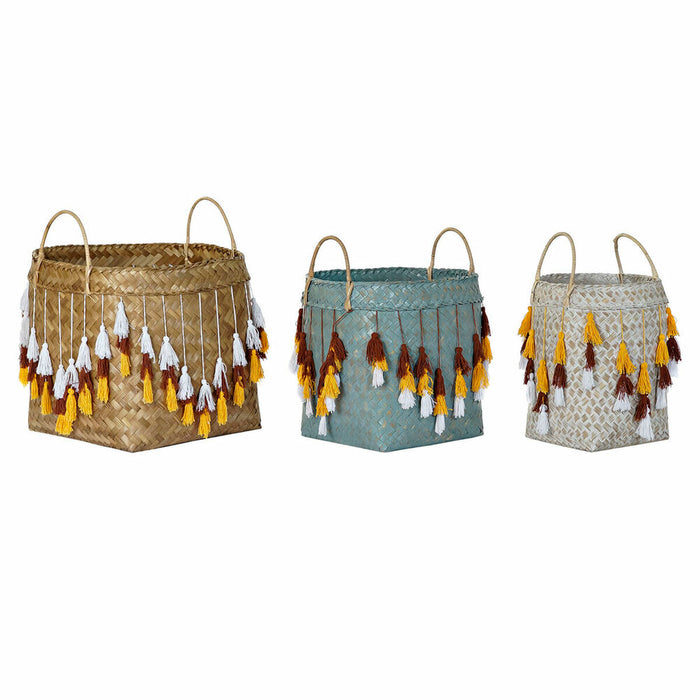 Set de Coșuri DKD Home Decor Multicolor Bambus Franjuri Boho 3 Piese