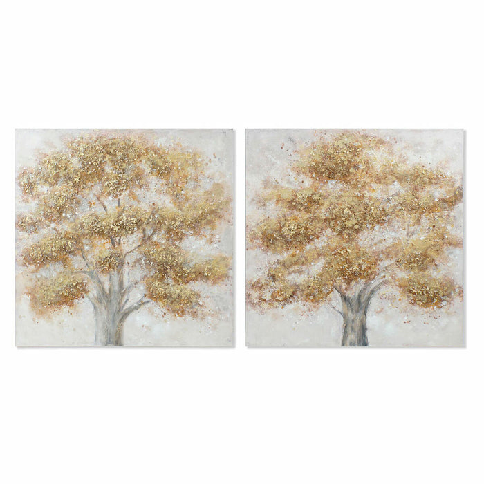 Tablou DKD Home Decor Pânză 100 x 3,8 x 100 cm Copac Cottage (2 Unități)
