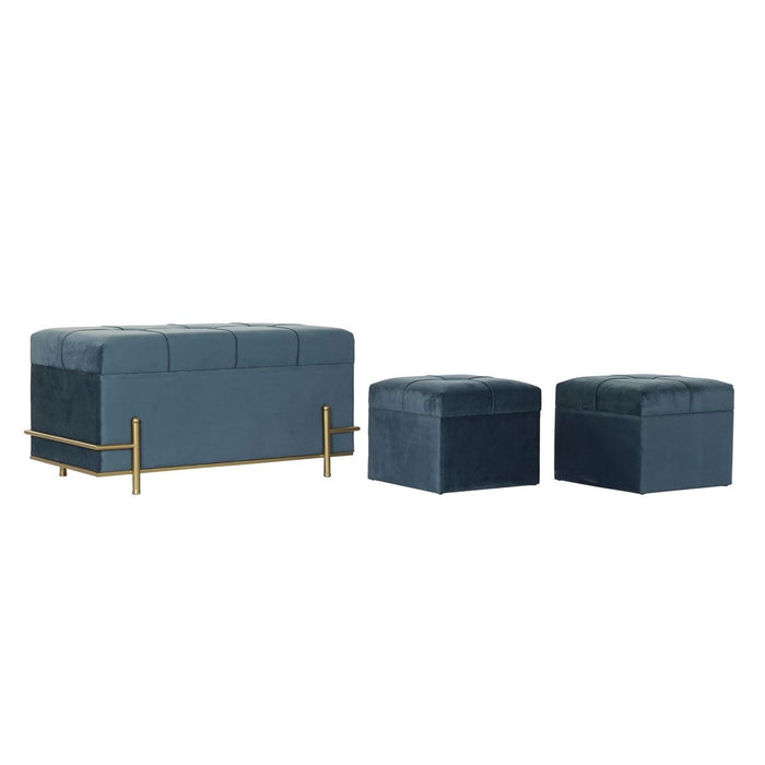 Banchetă DKD Home Decor Spumă Albastru Metal Poliester Кадифе Lemn MDF (83 x 43 x 42 cm)