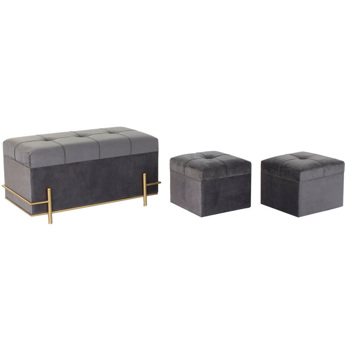 Banchetă DKD Home Decor Spumă Gri Auriu* Metal Poliester Кадифе Lemn MDF (80 x 40 x 42 cm)