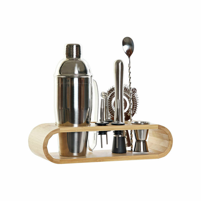 Set Pentru Cocktail DKD Home Decor Bambus Oțel inoxidabil (9 pcs) (9 x 9 x 25 cm) (750 ml)