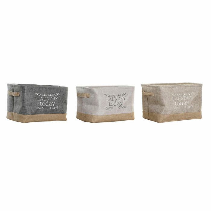 Coș DKD Home Decor Bej Gri Maro Deschis 34 x 24 x 22 cm Poliester (3 Unități) (12 Unități)
