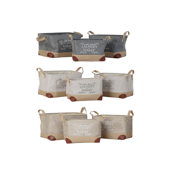 Set de Coșuri DKD Home Decor Bej Gri Maro Deschis 40 x 30 x 24 cm Poliester Lemn 3 Piese (3 Unități)