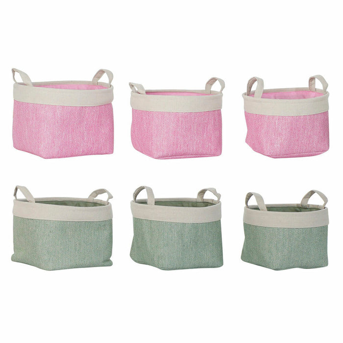 Set de Coșuri DKD Home Decor 8424001855797 32 x 32 x 23 cm Bej Roz Poliester Verde (2 Unități)