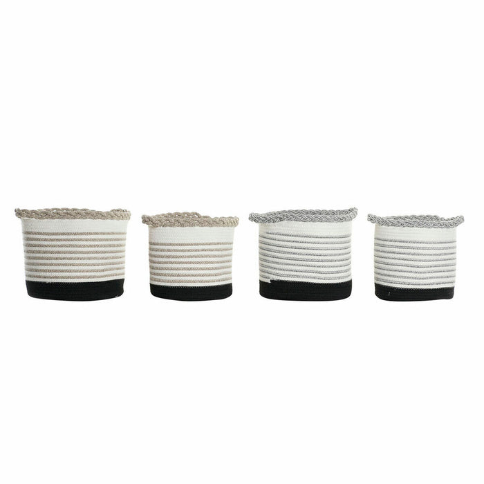 Set de Coșuri DKD Home Decor Alb Maro Negru Gri Dungi Boho 30 x 30 x 30 cm Plastic 2 Piese (2 Unități) (4 pcs)