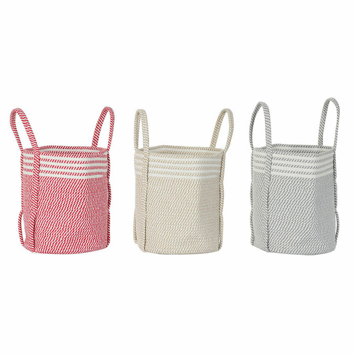 Coș DKD Home Decor Roșu Bej Gri Boho 30 x 30 x 34 cm (3 Unități)