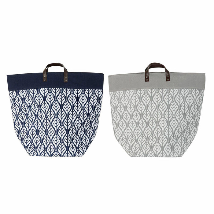 Coș DKD Home Decor Alb Gri Bleumarin Frunza a unei plante Boho 60 x 30 x 50 cm Poliester (2 Unități) (12 Unități) (1 Unități)