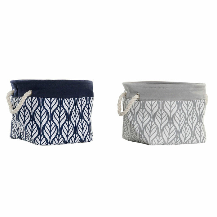 Coș DKD Home Decor Alb Gri Bleumarin Frunza a unei plante Boho 29 x 29 x 22 cm Poliester (2 Unități) (12 Unități)