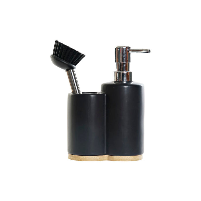 Săpunieră DKD Home Decor Bucătărie Negru Argintiu Natural Bambus Oțel inoxidabil Dolomite 11,5 x 6,5 x 18,5 cm