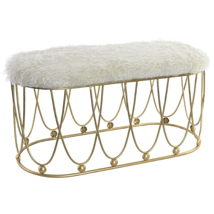 Banchetă DKD Home Decor Auriu* Metal Poliester Кадифе Alb (91 x 40 x 46 cm)