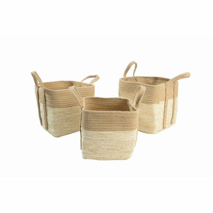 Set de Coșuri DKD Home Decor Iută Fibră Cottage (3 pcs) (35 x 35 x 35 cm)
