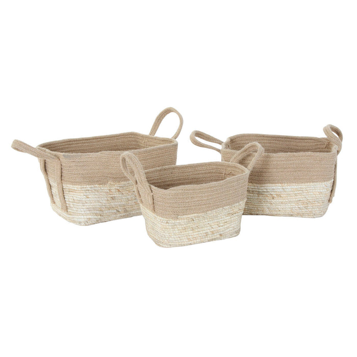 Set de Coșuri DKD Home Decor Crem Natural Iută Fibră naturală 40 x 28 x 23 cm (3 Piese)