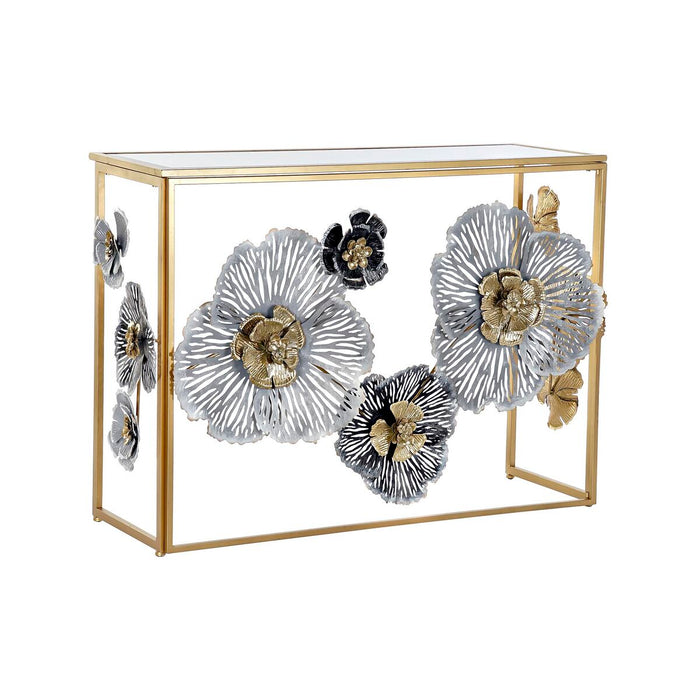 Consolă DKD Home Decor Oglindă Gri Auriu* Metal Květiny (15.6 x 46.4 x 80 cm)