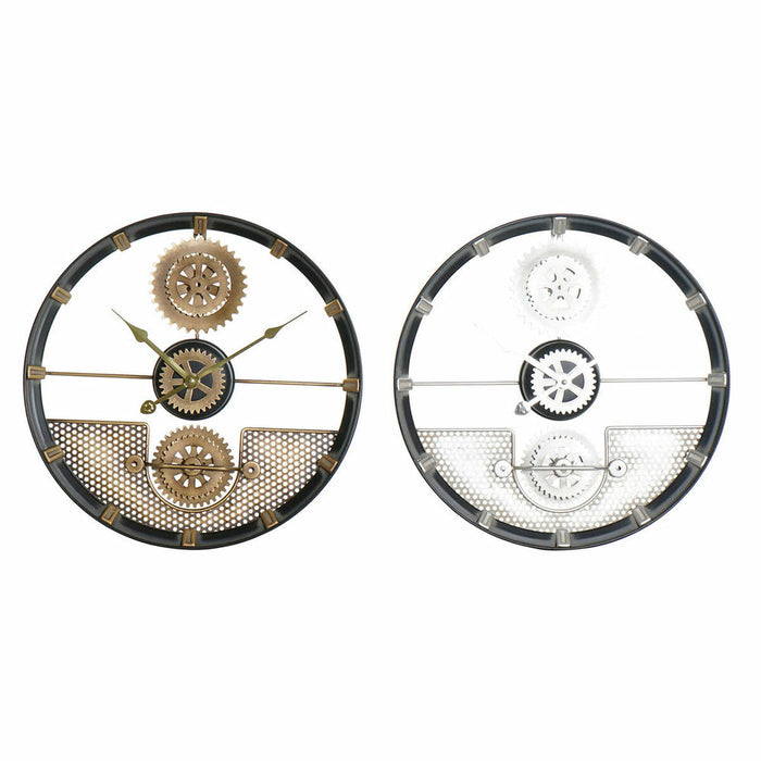 Ceas de Perete DKD Home Decor 40 x 5,5 x 40 cm Argintiu Negru Auriu* Fier Angrenaje (2 Unități)