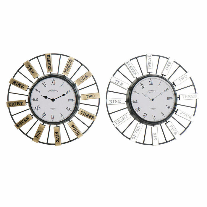 Ceas de Perete DKD Home Decor 40 x 6,4 x 40 cm Geam Argintiu Auriu* Fier (2 Unități)