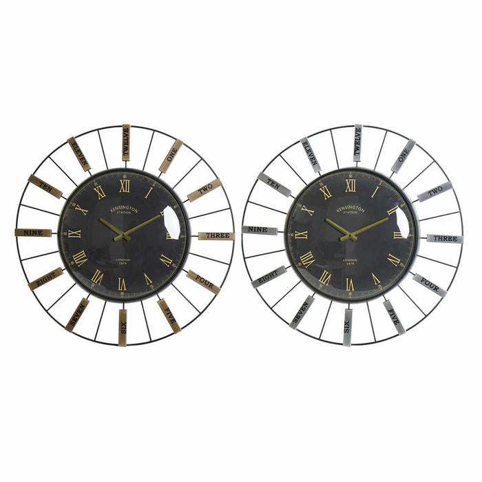 Ceas de Perete DKD Home Decor Geam Argintiu Negru Auriu* Fier 70 x 7 x 70 cm (2 Unități)