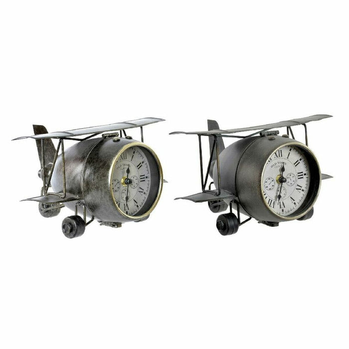 Stolní hodiny DKD Home Decor 26 x 21 x 15 cm Avion Geam Gri Verde Fier (2 Unități)
