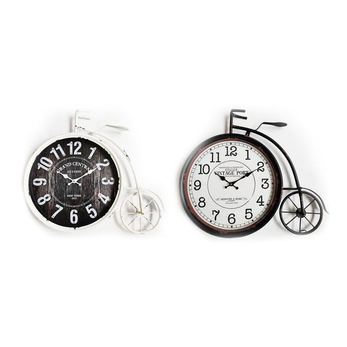Ceas de Perete DKD Home Decor 60 x 6 x 50 cm Geam Negru Bicicletă Alb Fier Vintage (2 Unități)